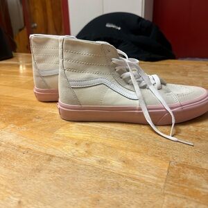 Vans High-Top Sneakers in Cream and Pink
